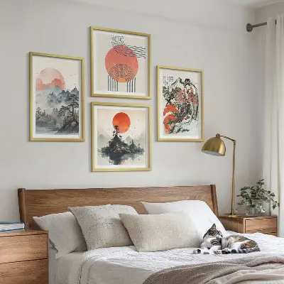 Wall art set asian landscapes japandi style