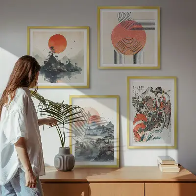 Wall art set asian landscapes japandi style