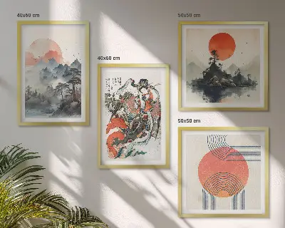 Wall art set asian landscapes japandi style