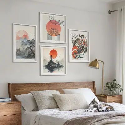 Wall art set asian landscapes japandi style