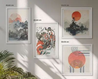 Wall art set asian landscapes japandi style