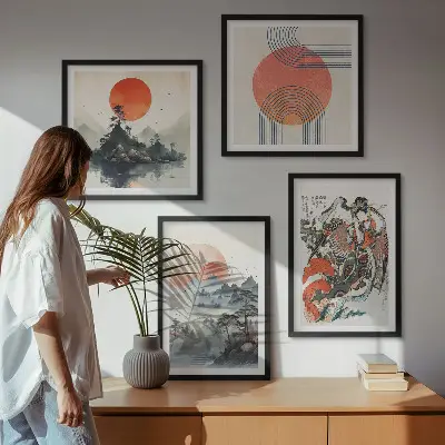 Wall art set asian landscapes japandi style