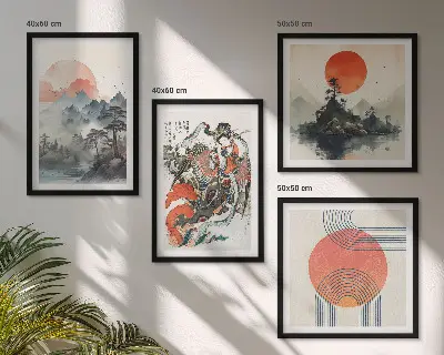 Wall art set asian landscapes japandi style
