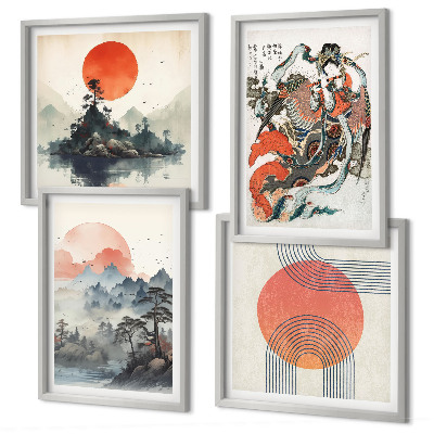 Wall art set Asian landscapes japandi
