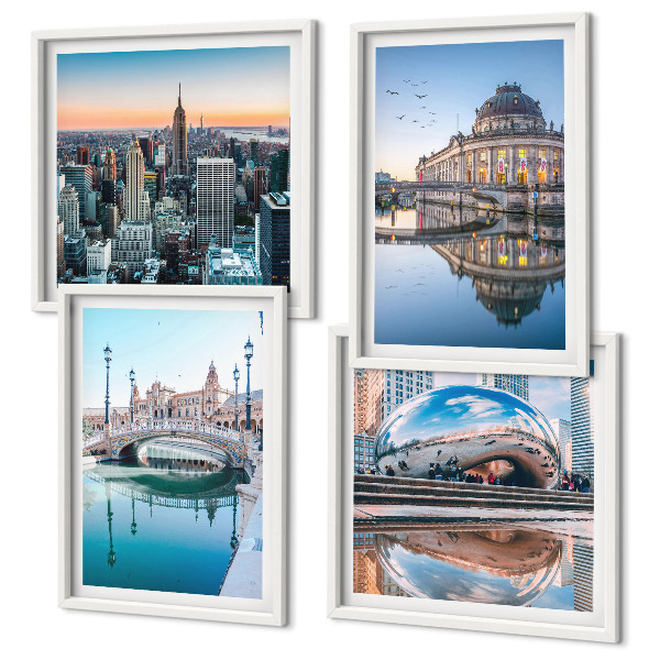 Set of 4 wall art pieces Architecture of cities on water