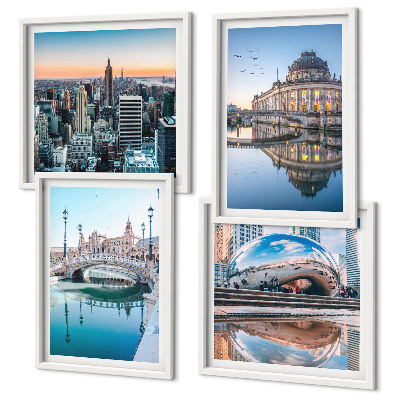 Set of 4 wall art pieces Architecture of cities on water