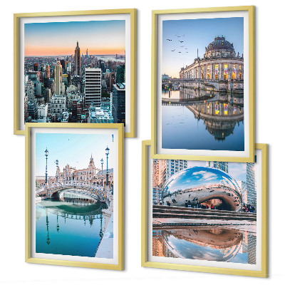 Set of 4 wall art pieces Architecture of cities on water