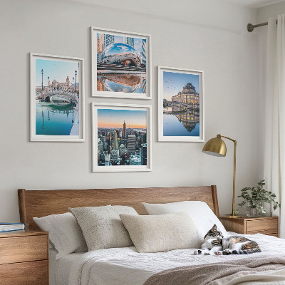 Set of 4 wall art pieces Architecture of cities on water