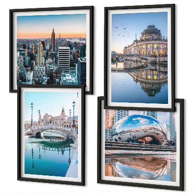 Set of 4 wall art pieces Architecture of cities on water