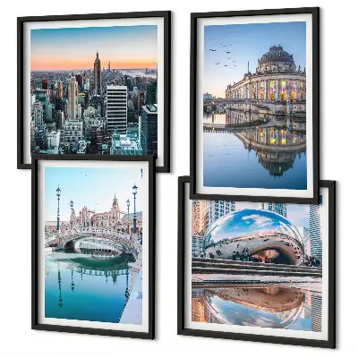 Architecture of cities on water set of 4 wall art pieces