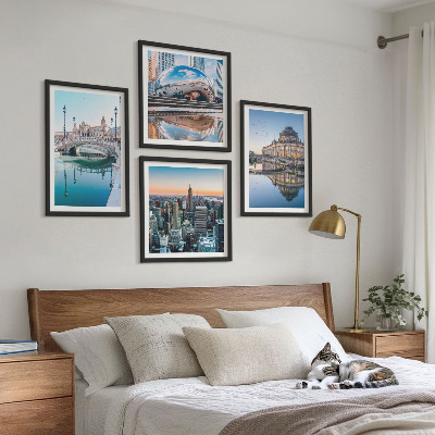 Set of 4 wall art pieces Architecture of cities on water