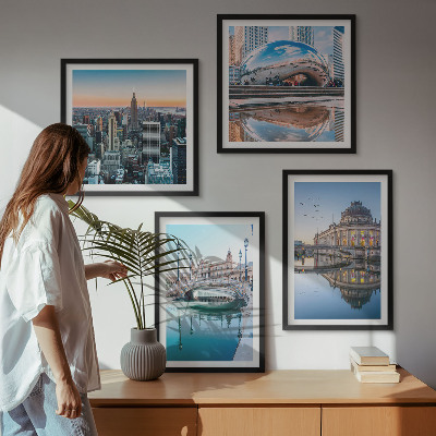 Set of 4 wall art pieces Architecture of cities on water