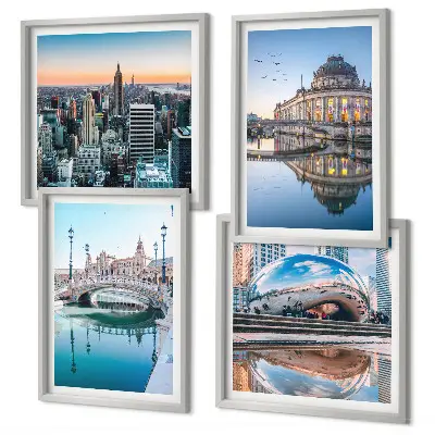 Architecture of cities on water set of 4 wall art pieces