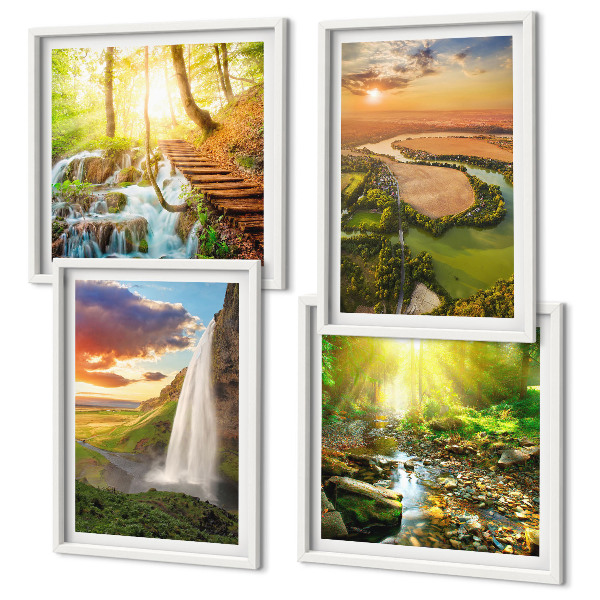 Wall art set Orange Mountain Waterfall