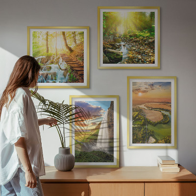 Wall art set Orange Mountain Waterfall