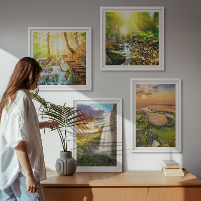 Wall art set Orange Mountain Waterfall