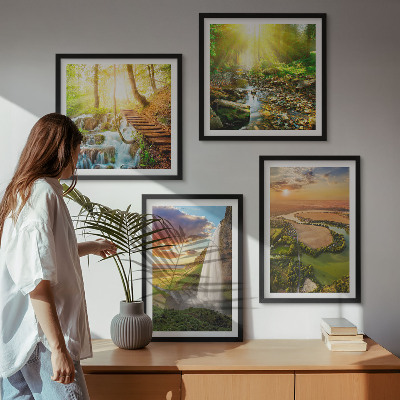 Wall art set Orange Mountain Waterfall