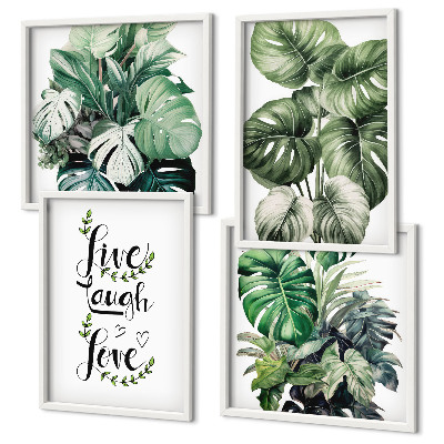 Wall art set Leafy plants live laugh love