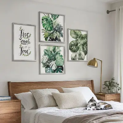 Leafy plants live laugh love wall art set 