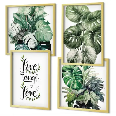 Leafy plants live laugh love wall art set 