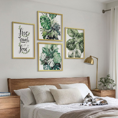 Wall art set Leafy plants live laugh love