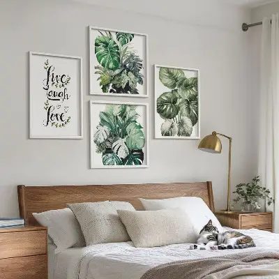 Leafy plants live laugh love wall art set 