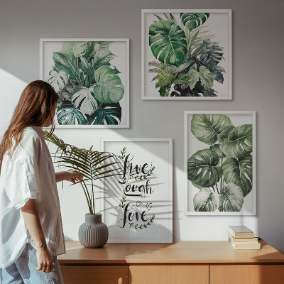 Wall art set Leafy plants live laugh love
