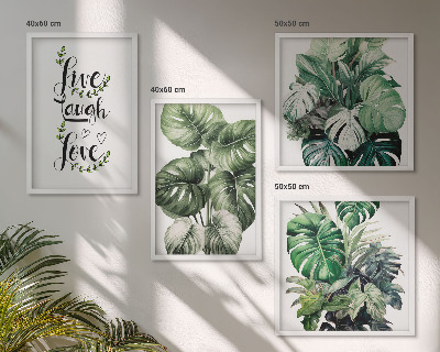 Wall art set Leafy plants live laugh love