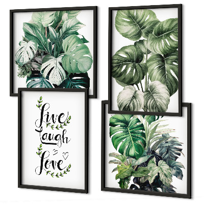 Wall art set Leafy plants live laugh love