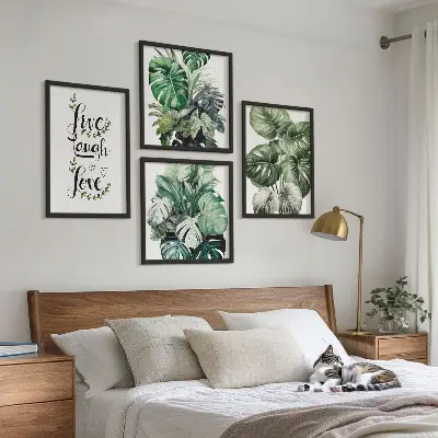 Leafy plants live laugh love wall art set 