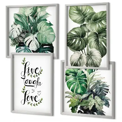 Leafy plants live laugh love wall art set 
