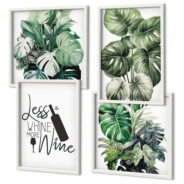 Set of 4 wall art pieces Green wine plant leaves
