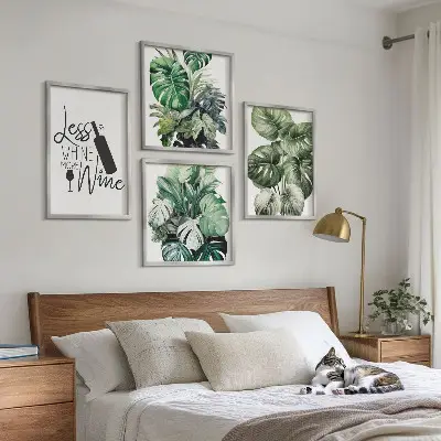 Green wine plant leaves wall art set of 4 pieces