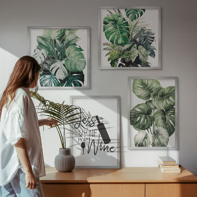 Set of 4 wall art pieces Green wine plant leaves