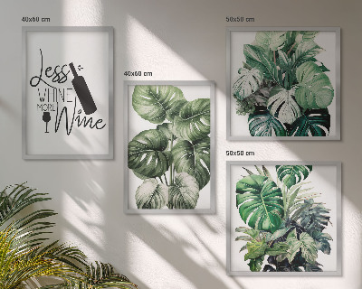 Set of 4 wall art pieces Green wine plant leaves