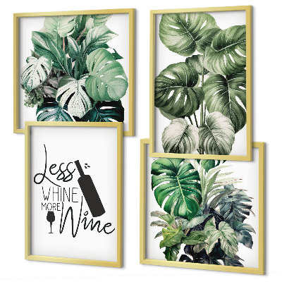 Set of 4 wall art pieces Green wine plant leaves