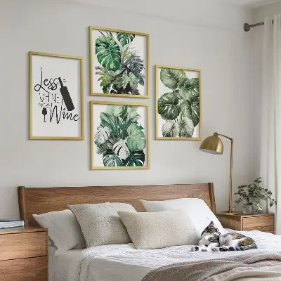 Green wine plant leaves wall art set of 4 pieces
