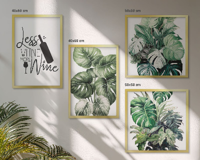 Set of 4 wall art pieces Green wine plant leaves
