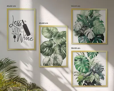 Green wine plant leaves wall art set of 4 pieces