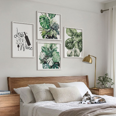 Set of 4 wall art pieces Green wine plant leaves