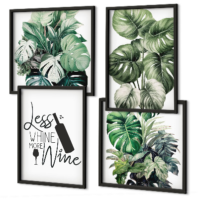 Set of 4 wall art pieces Green wine plant leaves