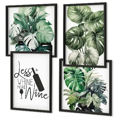 Green wine plant leaves wall art set of 4 pieces