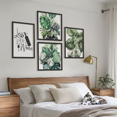 Set of 4 wall art pieces Green wine plant leaves