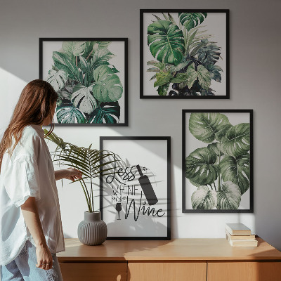 Set of 4 wall art pieces Green wine plant leaves