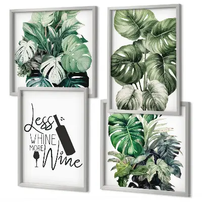 Green wine plant leaves wall art set of 4 pieces