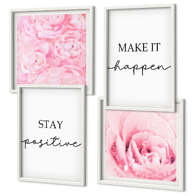 Wall art set Minimalist pink flowers