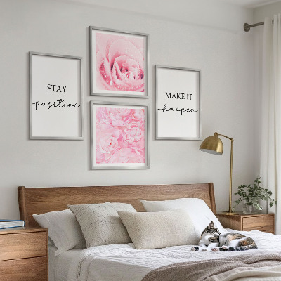 Wall art set Minimalist pink flowers
