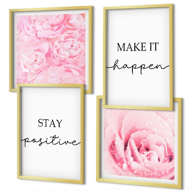 Wall art set Minimalist pink flowers