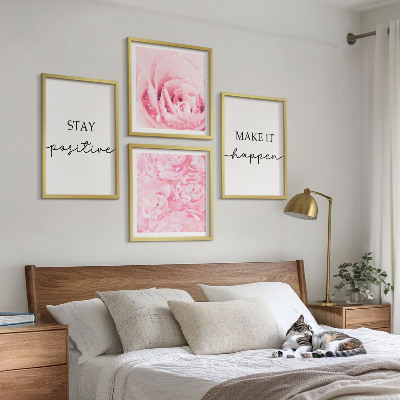 Wall art set Minimalist pink flowers