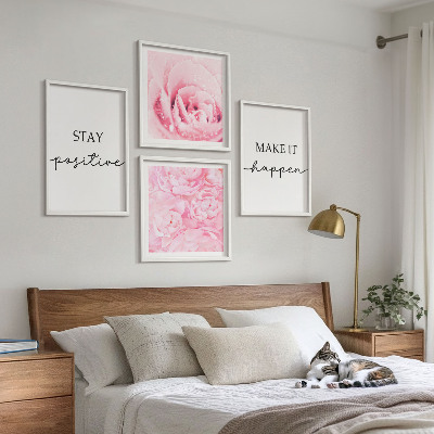 Wall art set Minimalist pink flowers